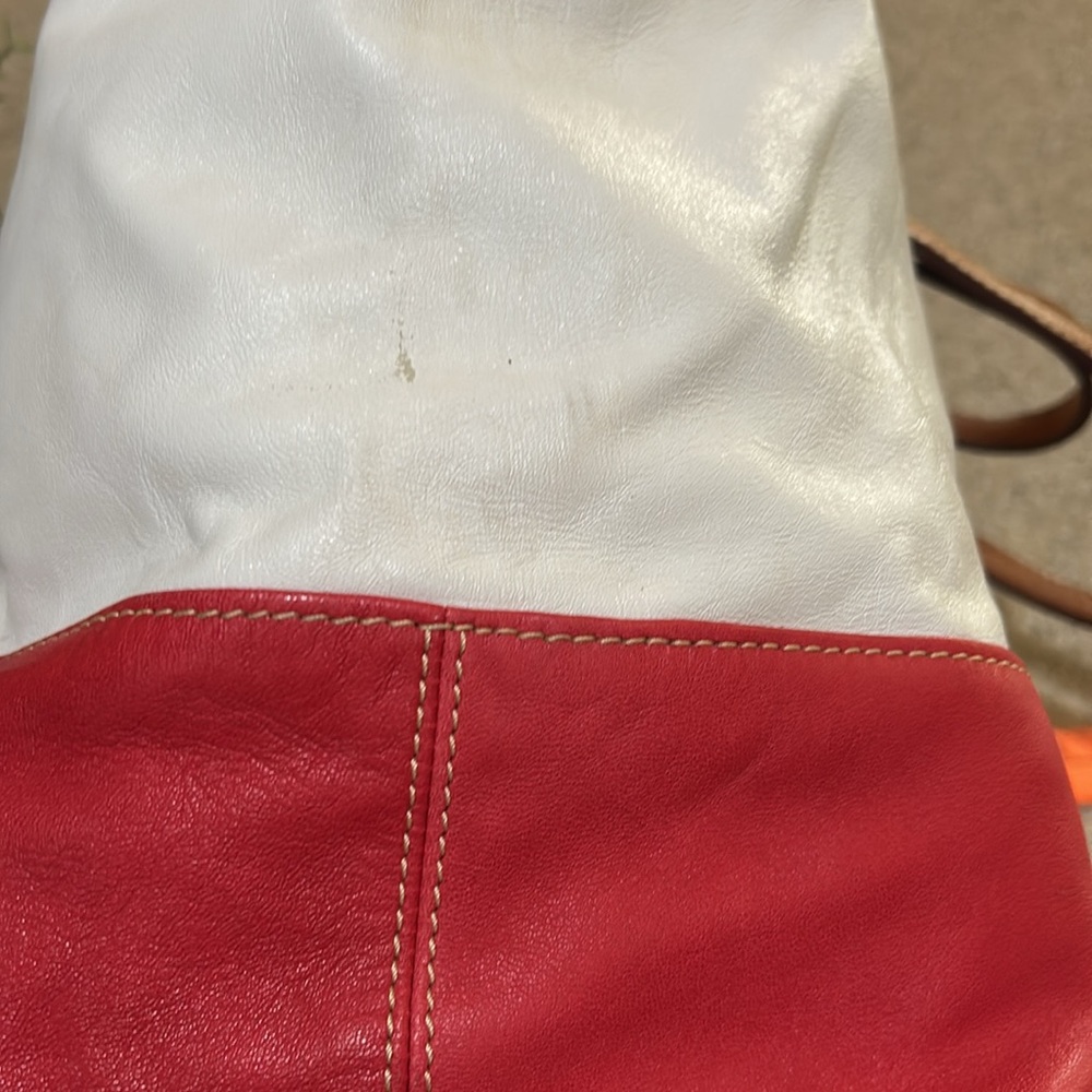 Dooney & Bourke O-ring Red & White Leather Big Shopper Tote - Picture 11 of 16